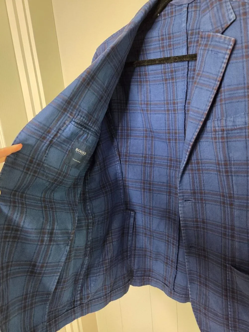 BOGGI MILANO Blue Plaid Suit Jacket Blazer